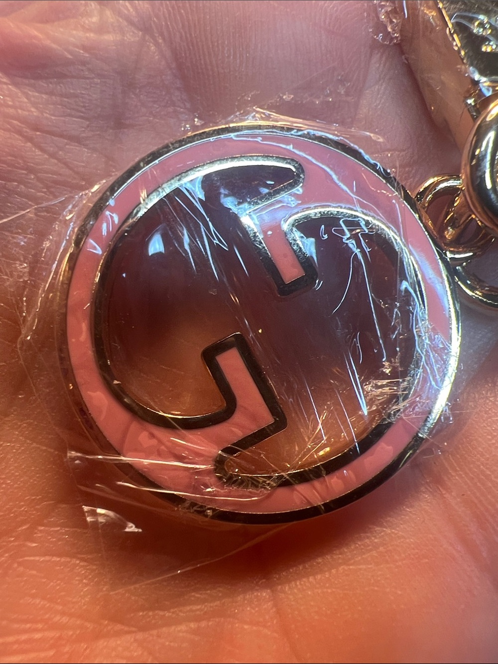 Gold-Tone Keyring with Pink Enamel Logo Charm - Picture 5 of 6